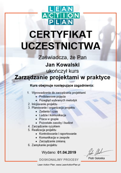 Certyfikat Zarządzanie Projektami