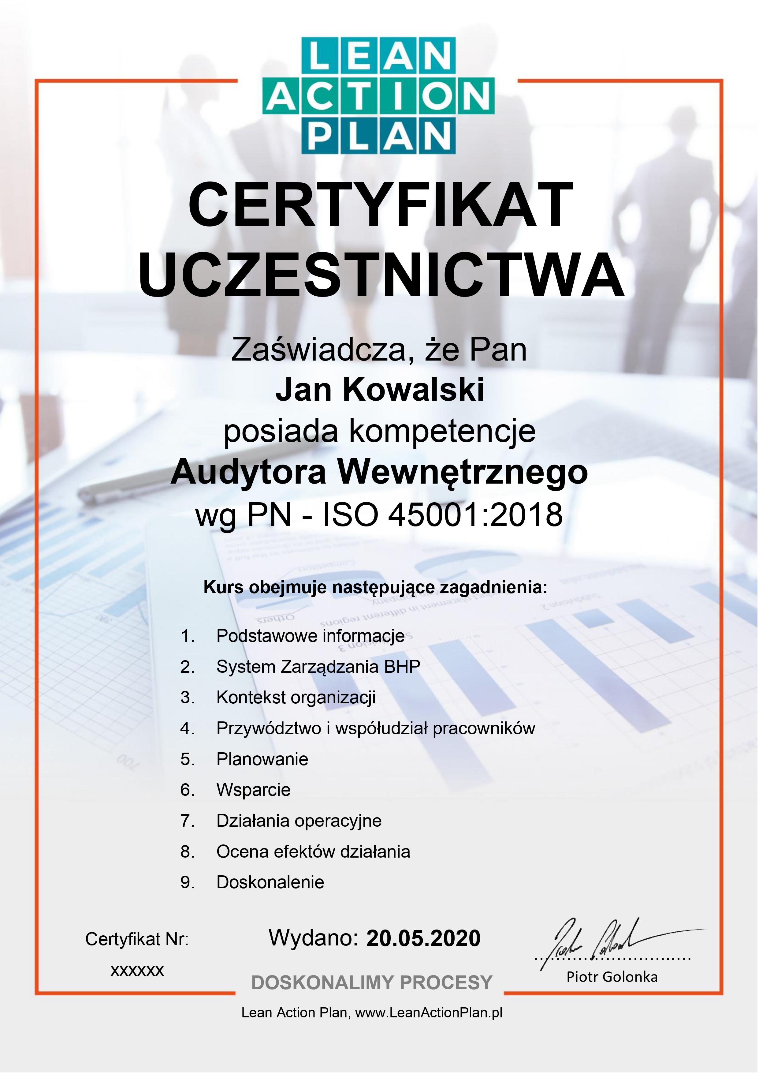 Certyfikat ISO 45001:2018